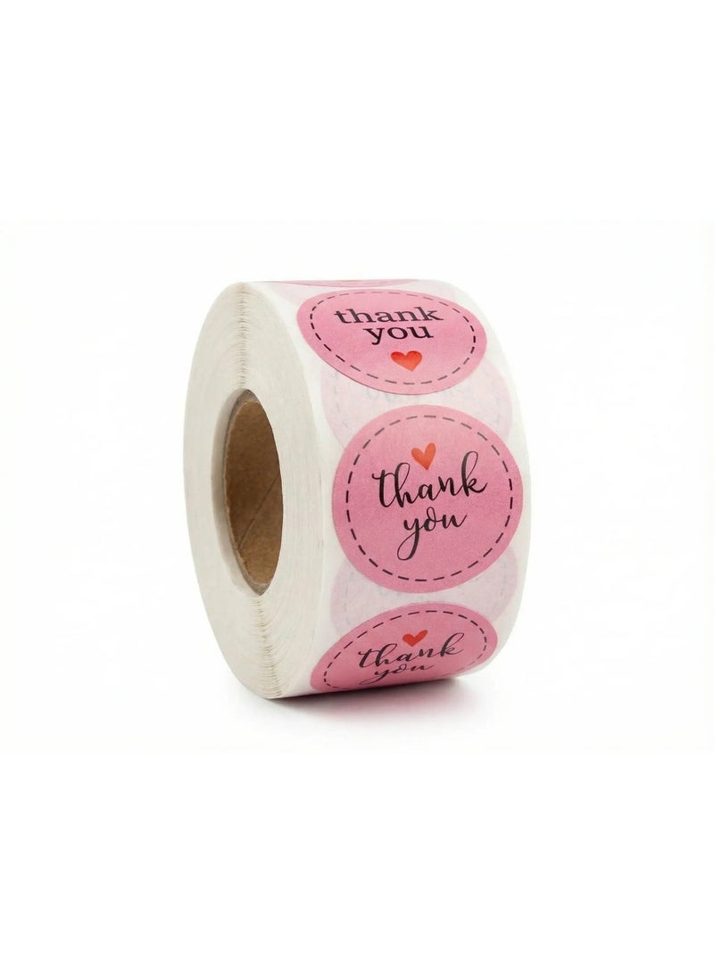 1 inch 2.5cm 500pcs/roll Kraft Paper | Pink Sticker with black Writing Thank You Stickers | Decoration Seal Labels Pack of 1 - Image 1